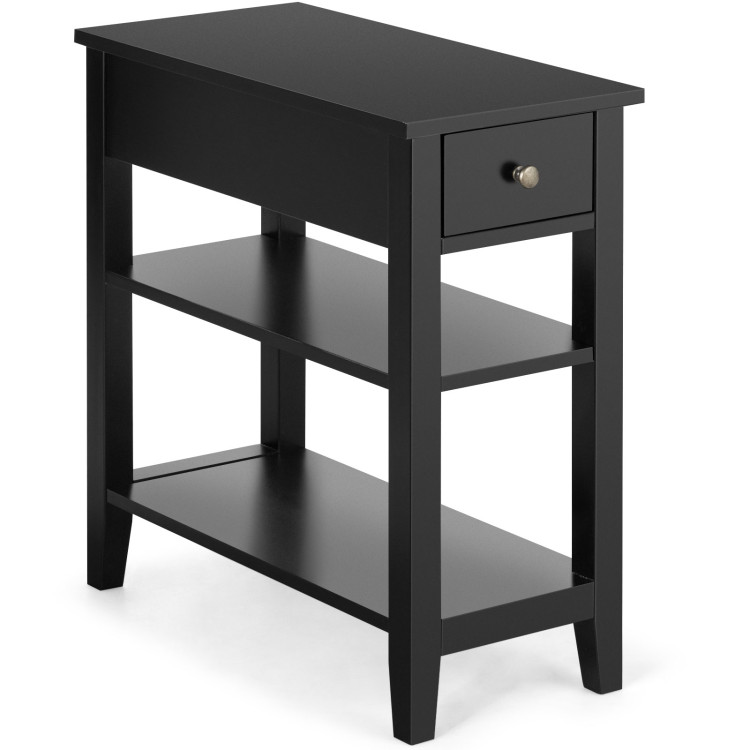 3-Tier Nightstand Bedside Table Sofa Side with Double Shelves Drawer-BlackCostway Gallery View 9 of 10