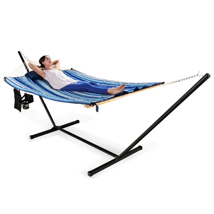  Hammock Chair Stand Set Cotton Swing with Pillow Cup Holder Indoor OutdoorCostway Gallery View 12 of 15