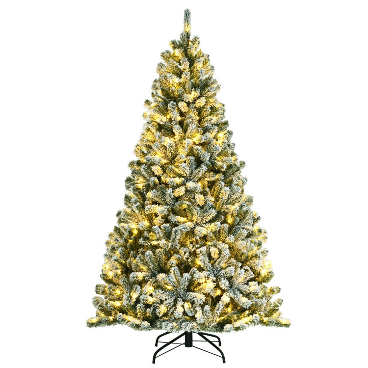 6 Feet Pre-lit Snow Flocked Hinged Christmas Tree with 928 Tips and Metal Stand-6 ftCostway Gallery View 3 of 12