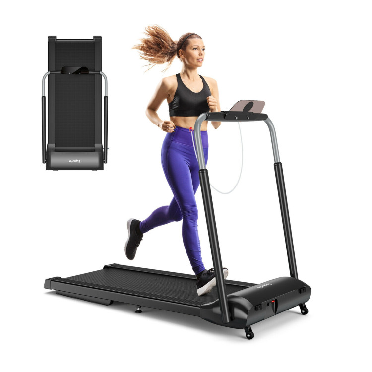 Compact Folding Treadmill with Touch Screen APP Control-BlackCostway Gallery View 8 of 12