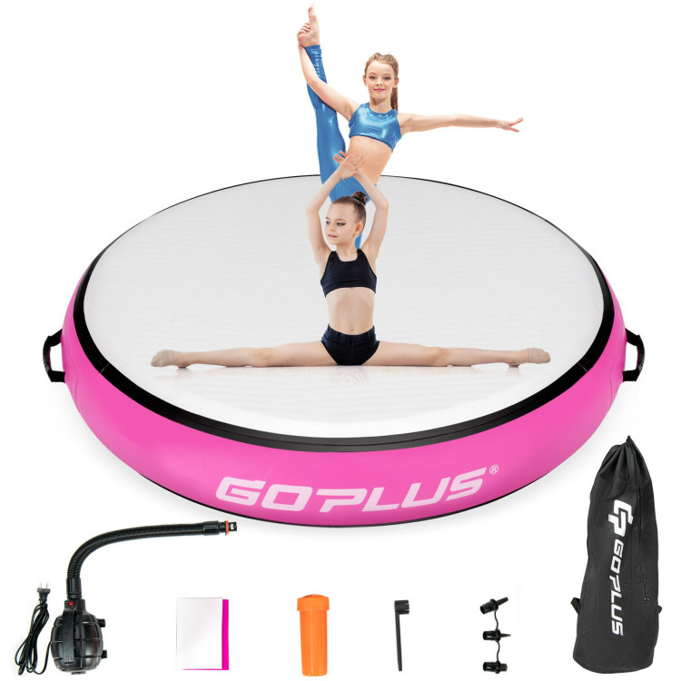 40 Inch Inflatable Round Gymnastic Mat with Electric Pump-PinkCostway Gallery View 4 of 10