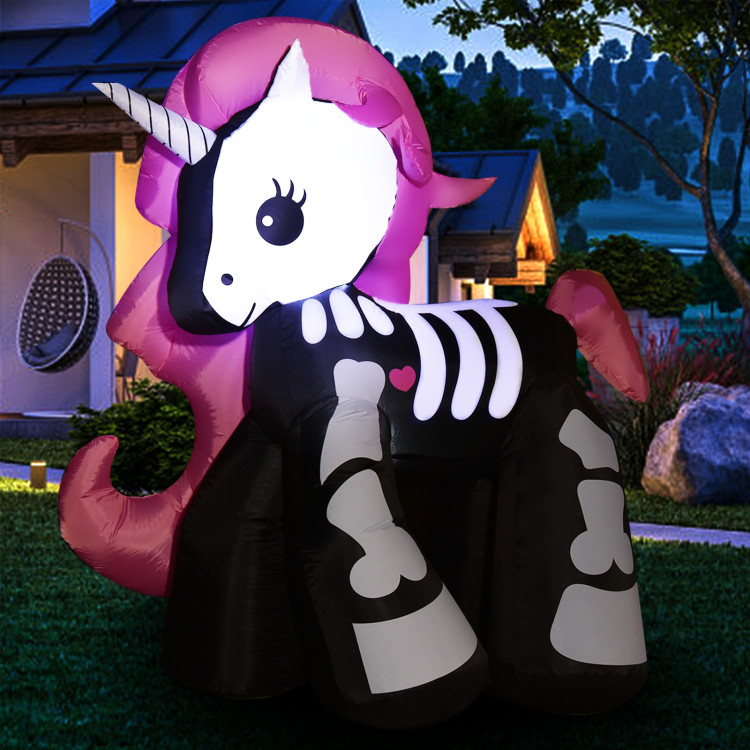 5.5 Feet Halloween Inflatables Skeleton Unicorn with Built-in LED LightsCostway Gallery View 2 of 11
