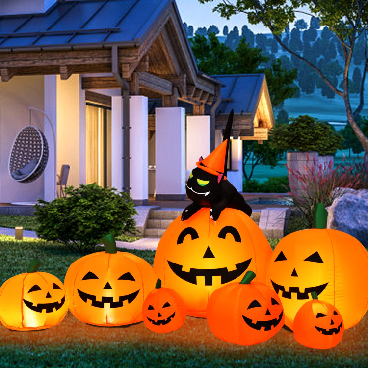 Halloween 7.5 Feet Inflatable Pumpkin Combo with Witch Black CatCostway Gallery View 2 of 12