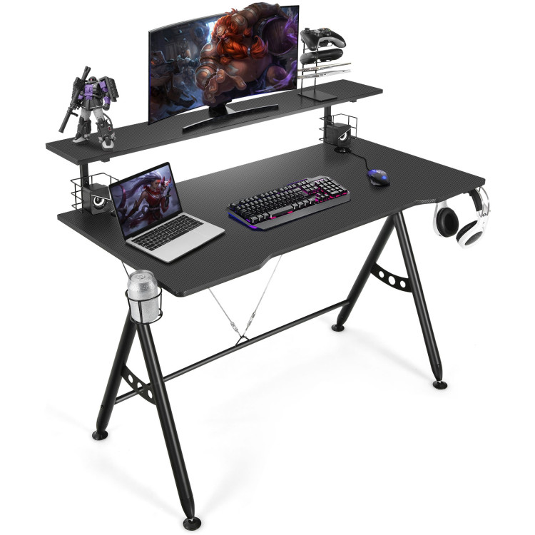 E-Sports Gaming Desk with Monitor Shelf and Cup HolderCostway Gallery View 7 of 9