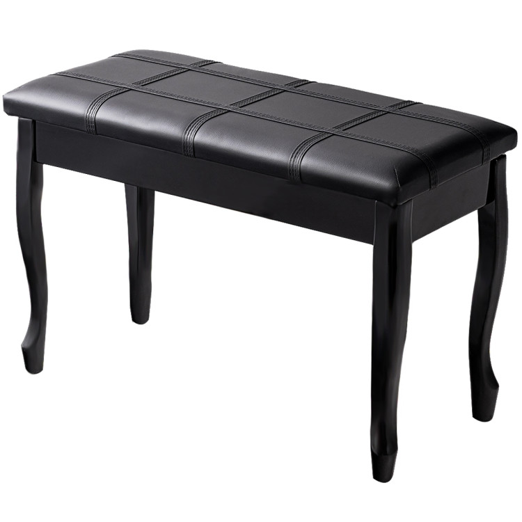 Solid Wood PU Leather Piano Bench with Storage-BlackCostway Gallery View 3 of 11
