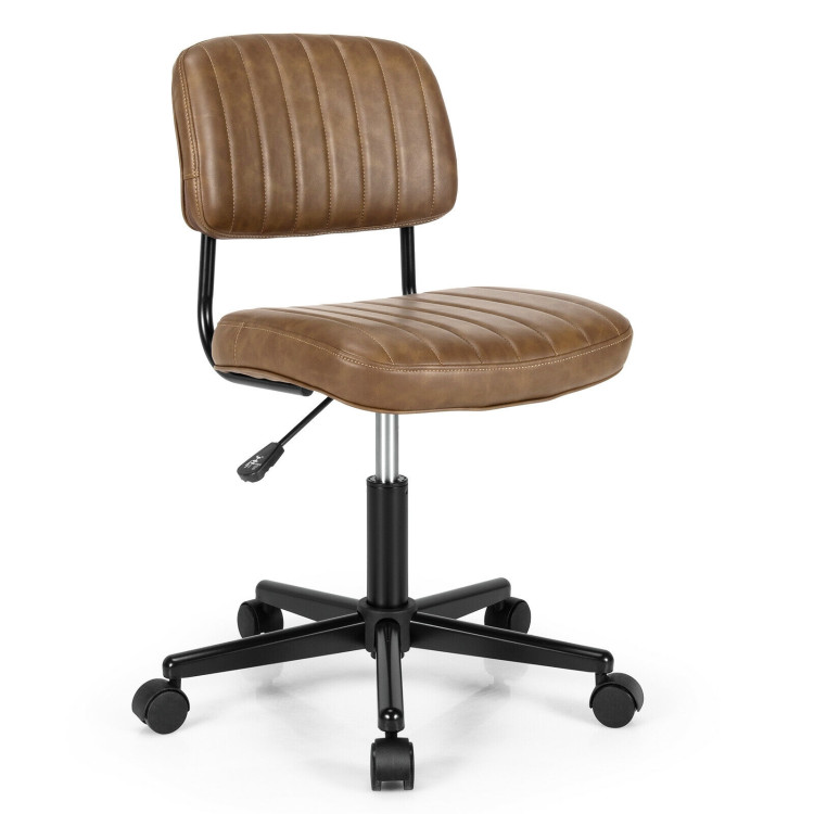 PU Leather Adjustable Office Chair  Swivel Task Chair with Backrest-BrownCostway Gallery View 1 of 12