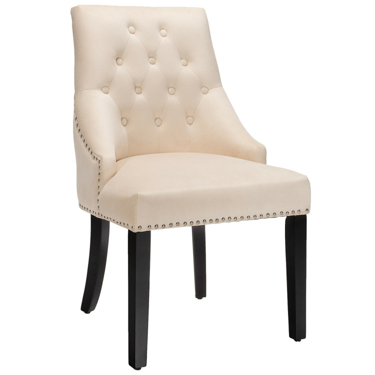Modern Upholstered Button-Tufted Dining Chair with Naild Trim-BeigeCostway Gallery View 1 of 8