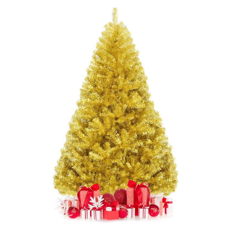 6/7.5 Feet Artificial Tinsel Christmas Tree Hinged with Foldable Stand-6 ftCostway Gallery View 5 of 12