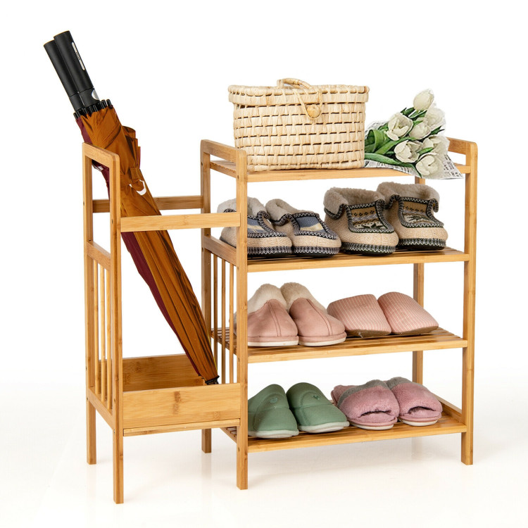 Costway 5-tier Wood Shoe Rack Solid Acacia Wood Shoe Shelf With