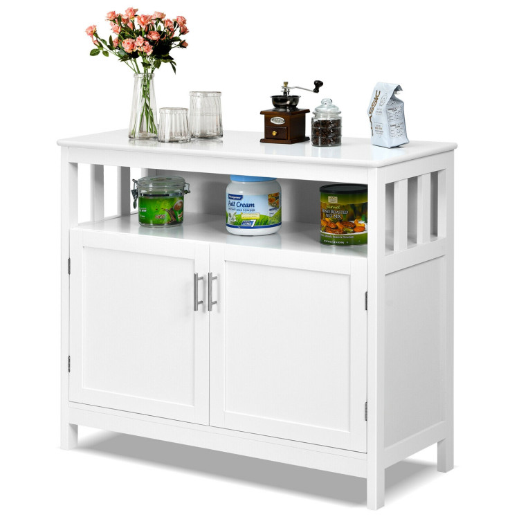 Kitchen Buffet Server Sideboard Storage Cabinet with 2 Doors and Shelf-WhiteCostway Gallery View 3 of 12