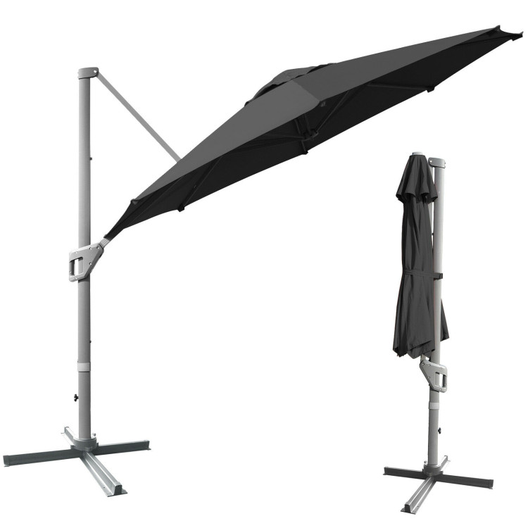 11ft Patio Offset Umbrella with 360° Rotation and Tilt System-GrayCostway Gallery View 8 of 12