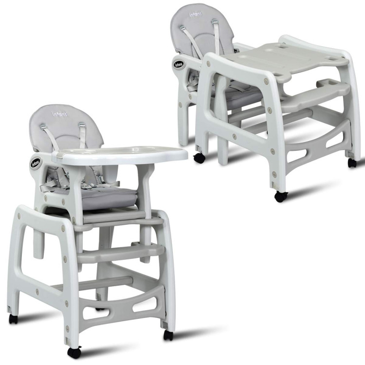 3-in-1 Baby High Chair with Lockable Universal Wheels-GrayCostway Gallery View 3 of 9