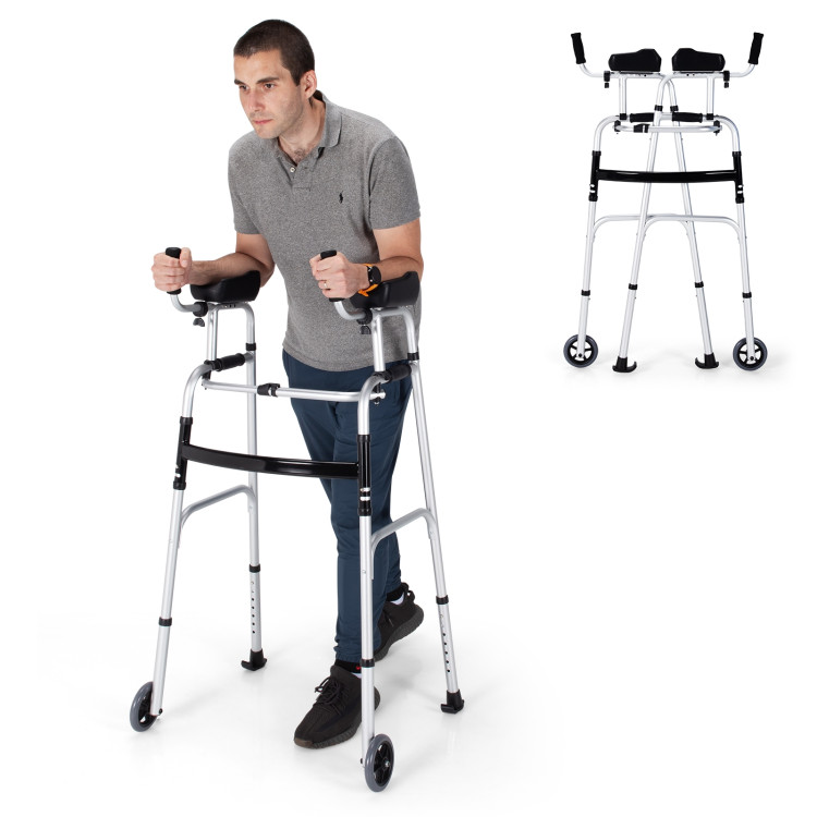Folding Height Adjustable Walking Frame with Armrest SupportCostway Gallery View 9 of 11