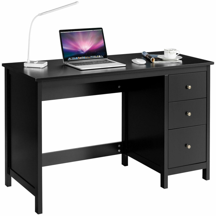 3-Drawer Home Office Study Computer Desk with Spacious Desktop-BlackCostway Gallery View 10 of 12
