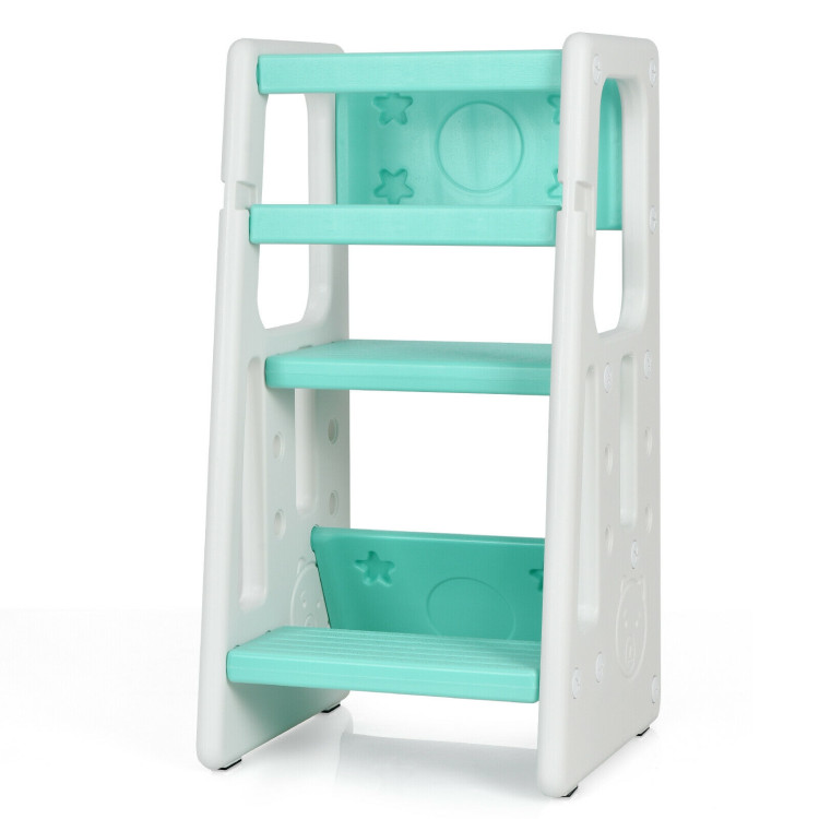Kids Kitchen Step Stool with Double Safety Rails -GreenCostway Gallery View 4 of 11