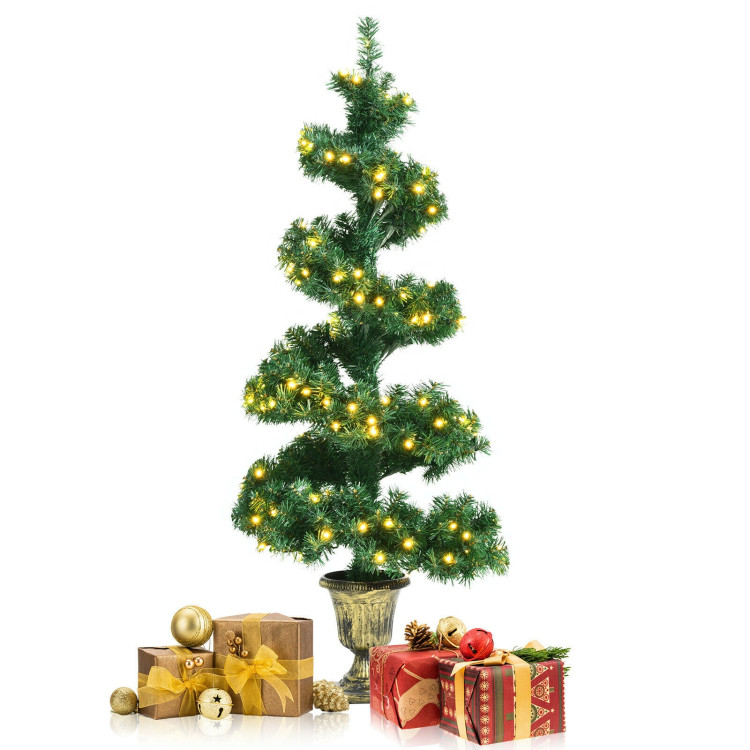 4 Feet Pre-lit Spiral Entrance Artificial Christmas Tree with Retro Urn BaseCostway Gallery View 9 of 12