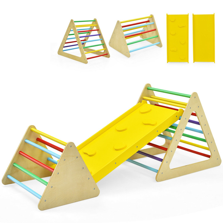 3 in 1 Wooden Set of 2 Triangle Climber with Ramp for SlidCostway Gallery View 7 of 12