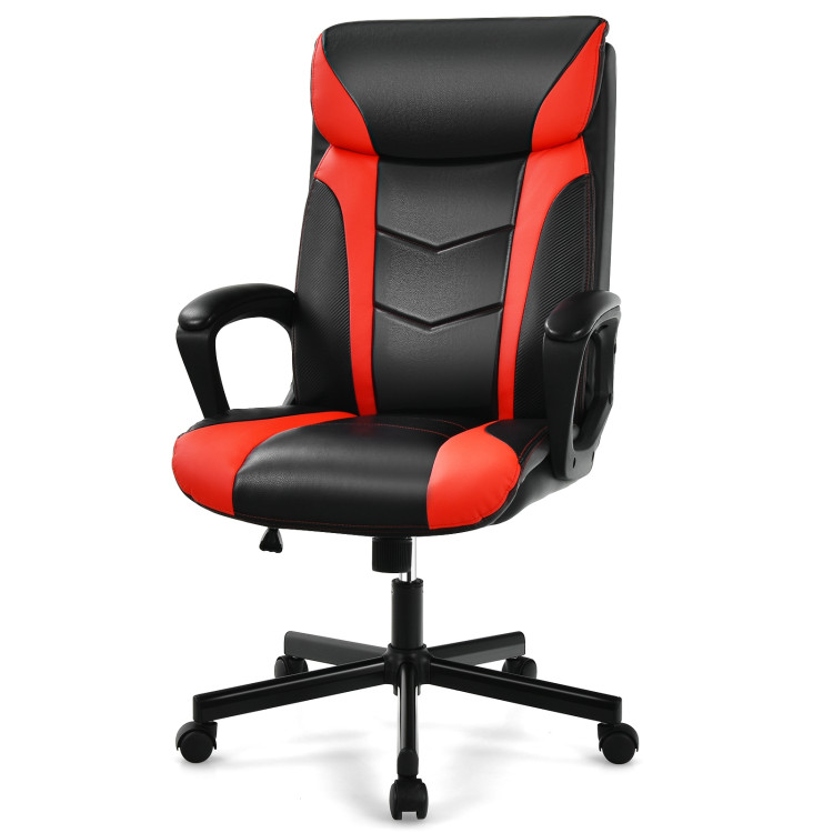 Swivel PU Leather Office Gaming Chair with Padded Armrest-RedCostway Gallery View 4 of 13