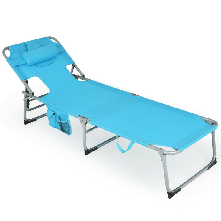 Folding Beach Lounge Chair with Pillow for Outdoor-TurquoiseCostway Gallery View 1 of 9