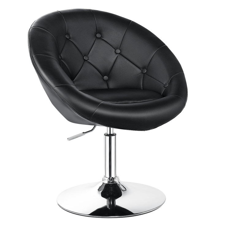1 Piece Modern Adjustable Swivel Round PU Leather Chair-BlackCostway Gallery View 8 of 12