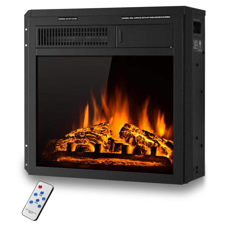 18-Inch Electric Fireplace Insert Freestanding and Recessed Heater Log Flame RemoteCostway Gallery View 4 of 11