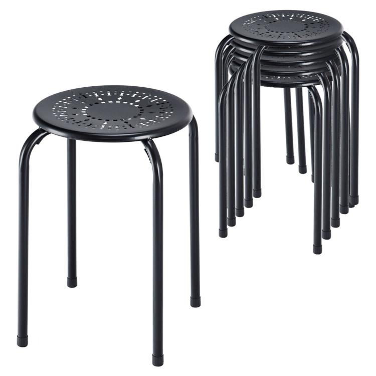 Set of 6 Stackable Multifunctional Daisy Design Backless Round Metal Stool Set-BlackCostway Gallery View 7 of 10