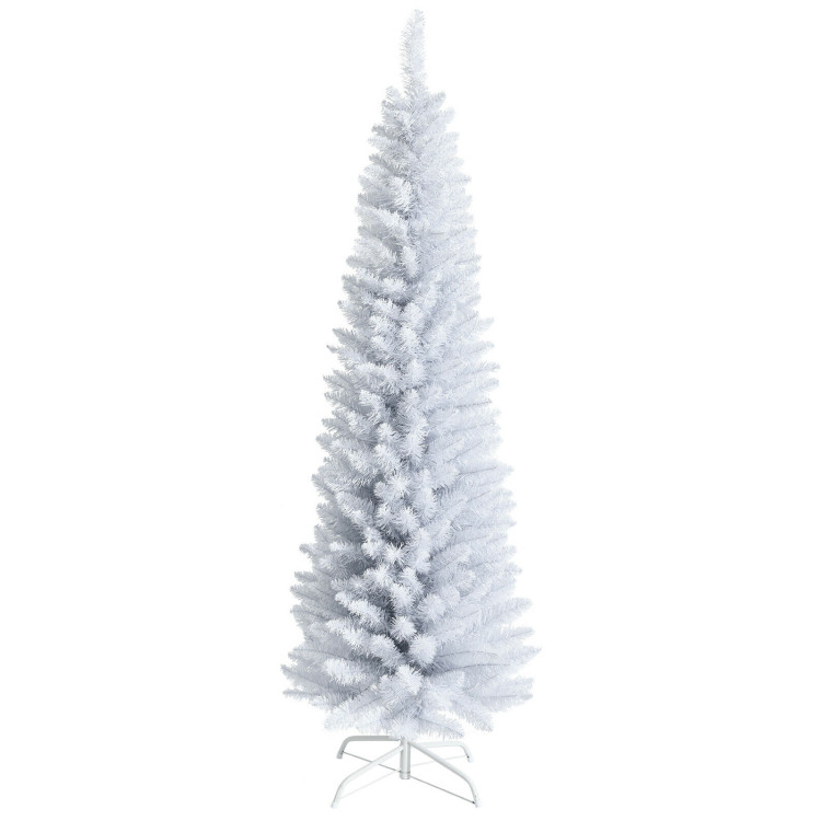 6 Feet Unlit Artificial Slim Pencil Christmas Tree with Metal StandCostway Gallery View 1 of 11