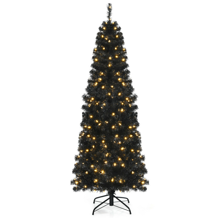 Costway 6ft Pre-Lit Purple Halloween Christmas Tree w/ Orange Lights Pumpkin Decorations