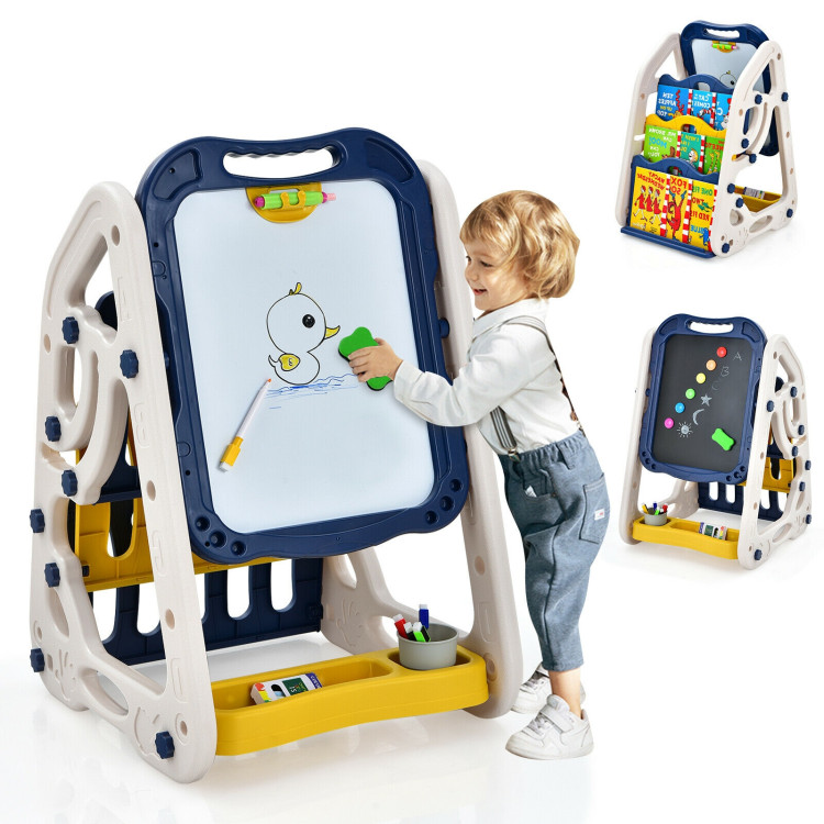 3-in-1 Kids Art Easel Double-Sided Tabletop Easel with Art Accessories-BlueCostway Gallery View 3 of 9
