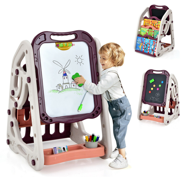 3-in-1 Kids Art Easel Double-Sided Tabletop Easel with Art Accessories-RedCostway Gallery View 3 of 9