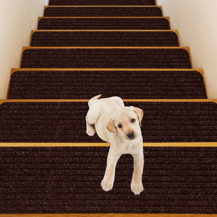 15 Pieces 30 x 8 Inch Slip Resistant Soft Stair Treads Carpet-BrownCostway Gallery View 1 of 12