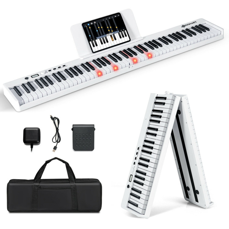88-Key Folding Semi Weighted Full Size Lighted Piano Keyboard-WhiteCostway Gallery View 3 of 11