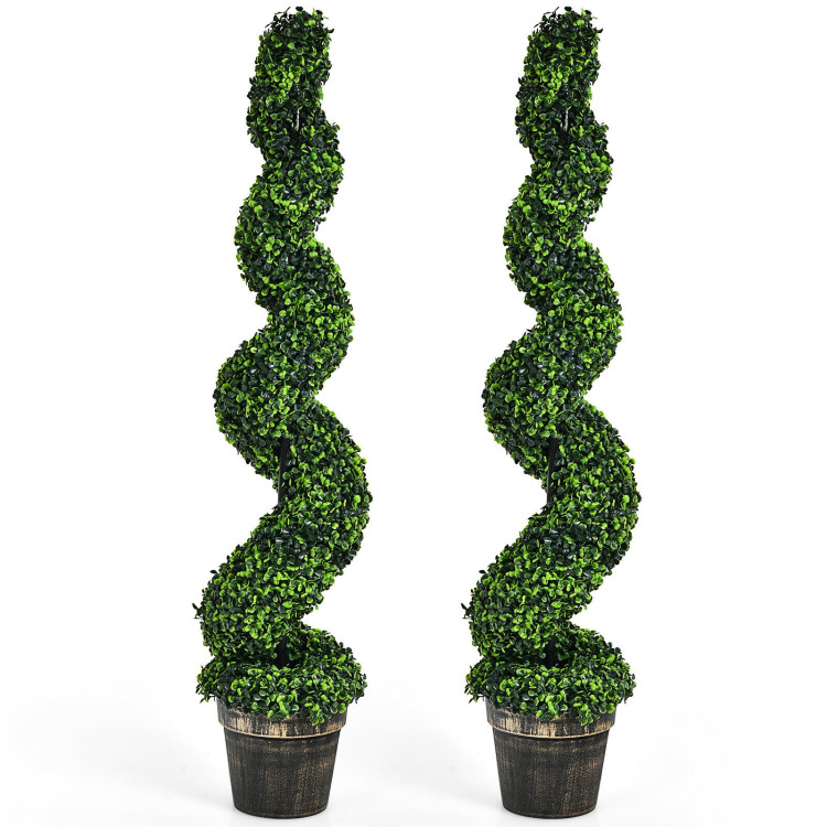 2 Pack 4 Feet Artificial Spiral Boxwood Topiary Indoor Outdoor DecorCostway Gallery View 1 of 11