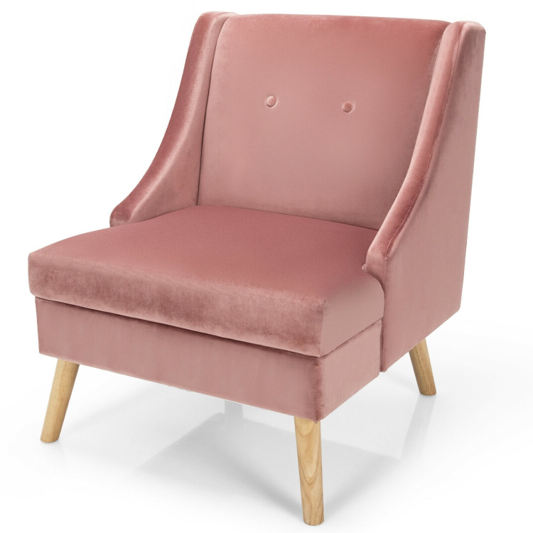 Velvet Wing Back Accent Chair with Rubber Wood Legs and Padded Seat for Living Room-PinkCostway Gallery View 4 of 10