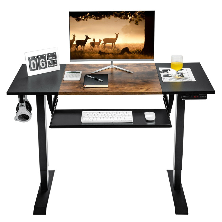 48 Inch Electric Sit to Stand Desk with Keyboard Tray-Rustic BrownCostway Gallery View 8 of 10