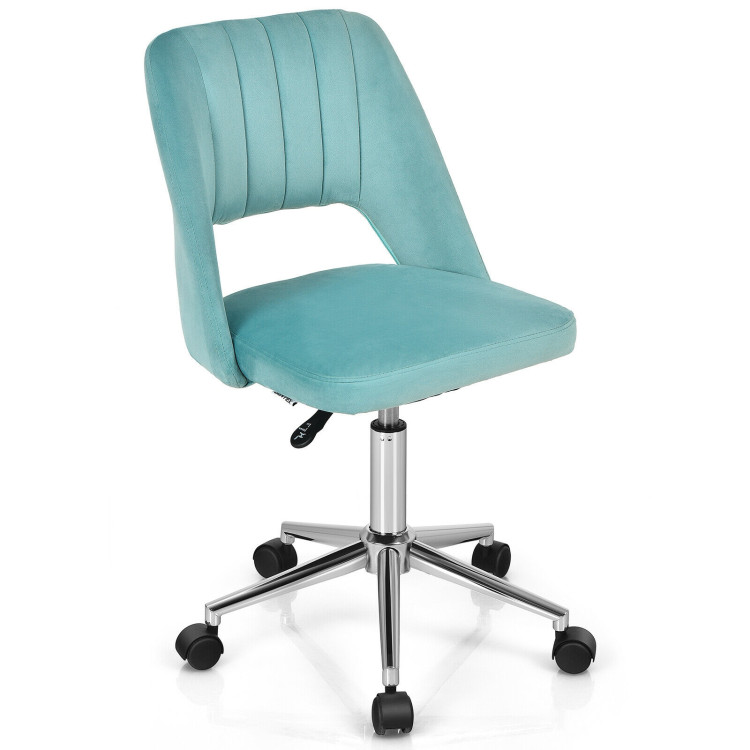 Adjustable Velvet Home Office Chair with Chrome Base-GreenCostway Gallery View 1 of 12