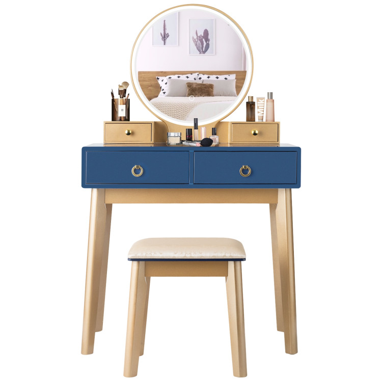 Makeup Vanity Table Set 3 Color Lighting Dressing Table-BlueCostway Gallery View 3 of 13