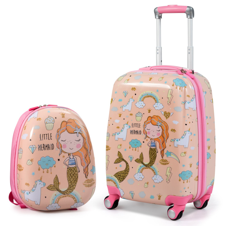 2PC Kids Luggage Set Rolling Suitcase & Backpack-PinkCostway Gallery View 1 of 9