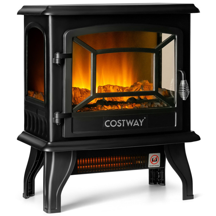 Freestanding Fireplace Heater with Realistic Dancing Flame Effect-BlackCostway Gallery View 3 of 9