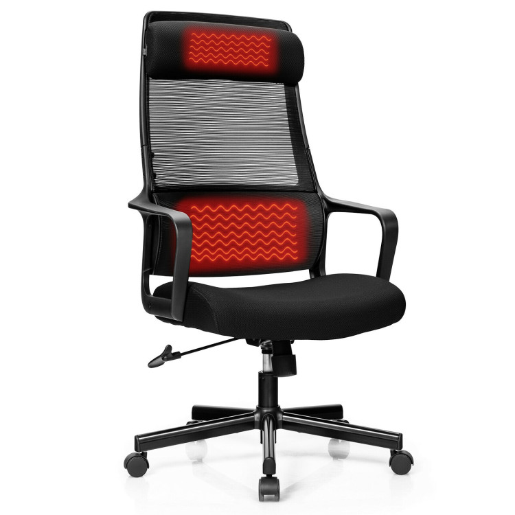 Adjustable Mesh Office Chair with Heating Support Headrest-BlackCostway Gallery View 7 of 10