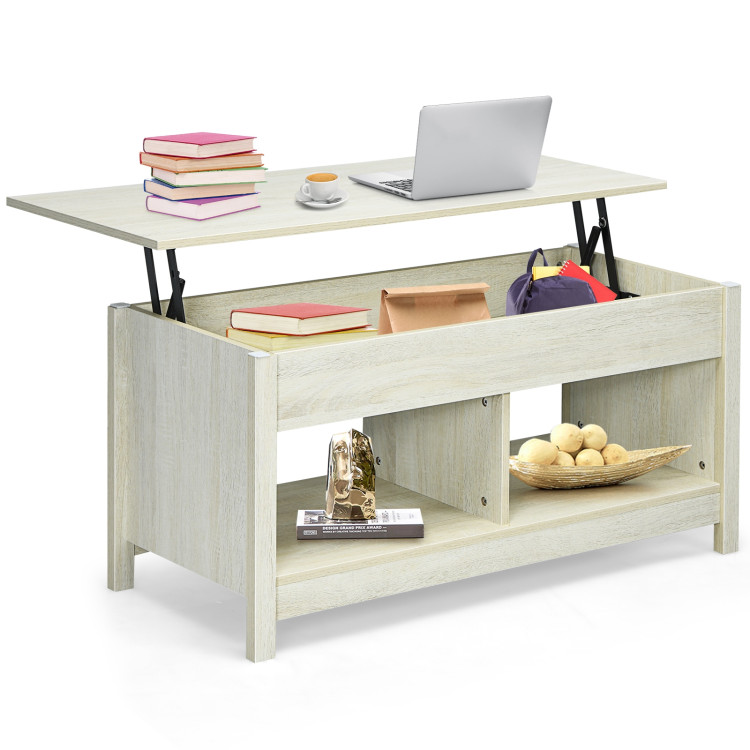 Lift Top Coffee Table with Hidden Storage Compartment and Lower Shelf for Study Room-WhiteCostway Gallery View 3 of 9
