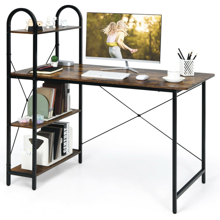 48-Inch Reversible Computer Desk with Storage Shelf-Rustic BrownCostway Gallery View 9 of 12