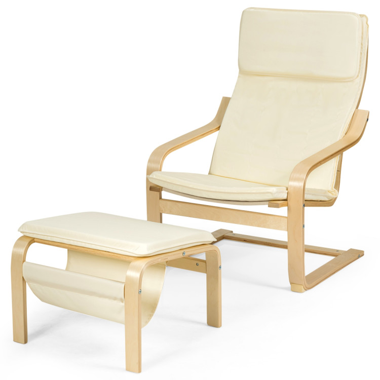 Relax Bentwood Lounge Chair  Set with Magazine Rack-WhiteCostway Gallery View 4 of 10