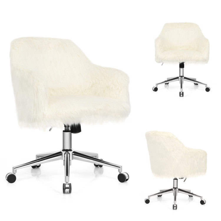 Modern Fluffy Faux Fur Vanity Office Chair for Teens Girls-BeigeCostway Gallery View 9 of 12