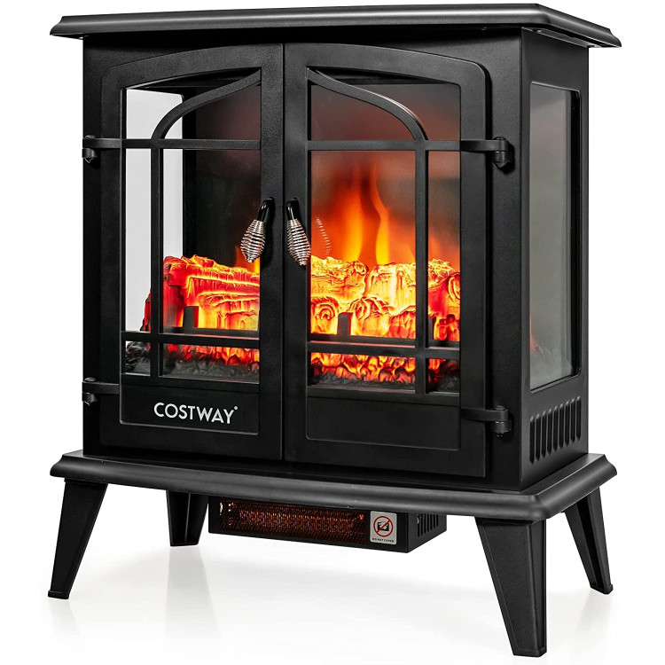 25 Inch Freestanding Electric Fireplace Heater with Realistic Flame effect-BlackCostway Gallery View 3 of 11