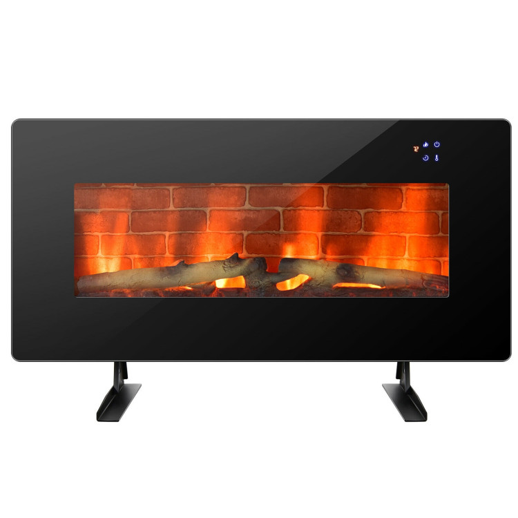 36 Inch Electric Wall Mounted Freestanding Fireplace with Remote Control-BlackCostway Gallery View 3 of 10