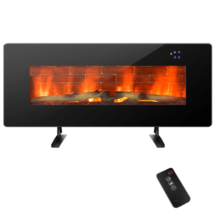 42 Inch Electric Wall Mounted Freestanding Fireplace with Remote Control-BlackCostway Gallery View 4 of 11