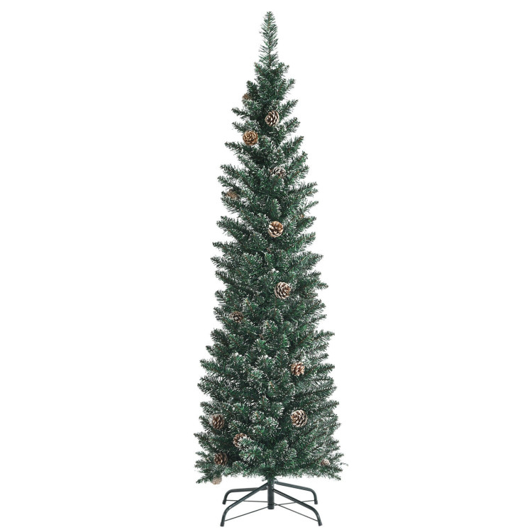 Snowy Artificial Pencil Christmas Tree with Pine Cones-5 ftCostway Gallery View 4 of 10