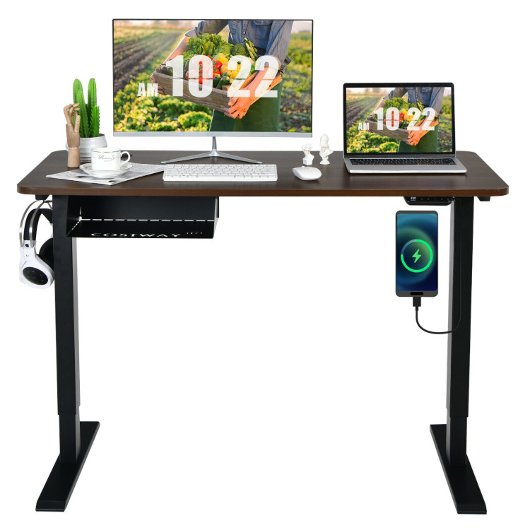 48-inch Electric Height Adjustable Standing Desk with Control Panel-WalnutCostway Gallery View 3 of 12