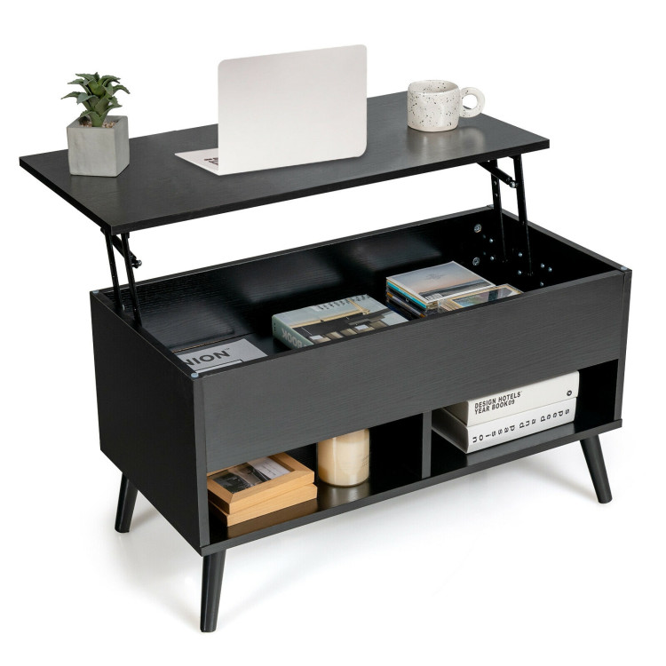 31.5 Inch Lift Top Coffee Table with Hidden Compartment and 2 Storage Shelves-BlackCostway Gallery View 3 of 12